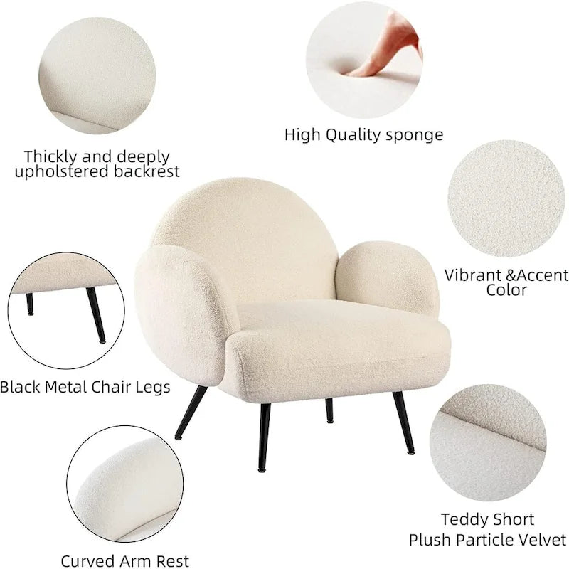 Boucle Sherpa Upholstered Accent Chair, Single Seat