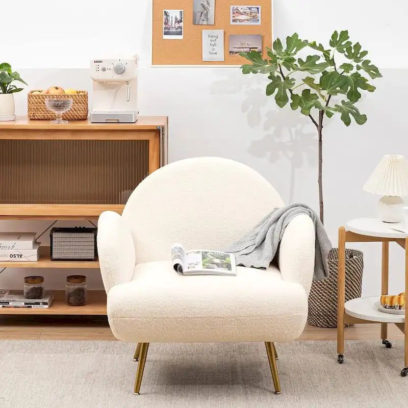 Boucle Sherpa Upholstered Accent Chair, Single Seat