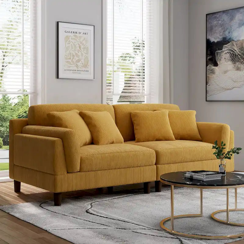 Corduroy Loveseat Sofa, 3-Seater, Beige/Grey/Orange/Green/Light Grey