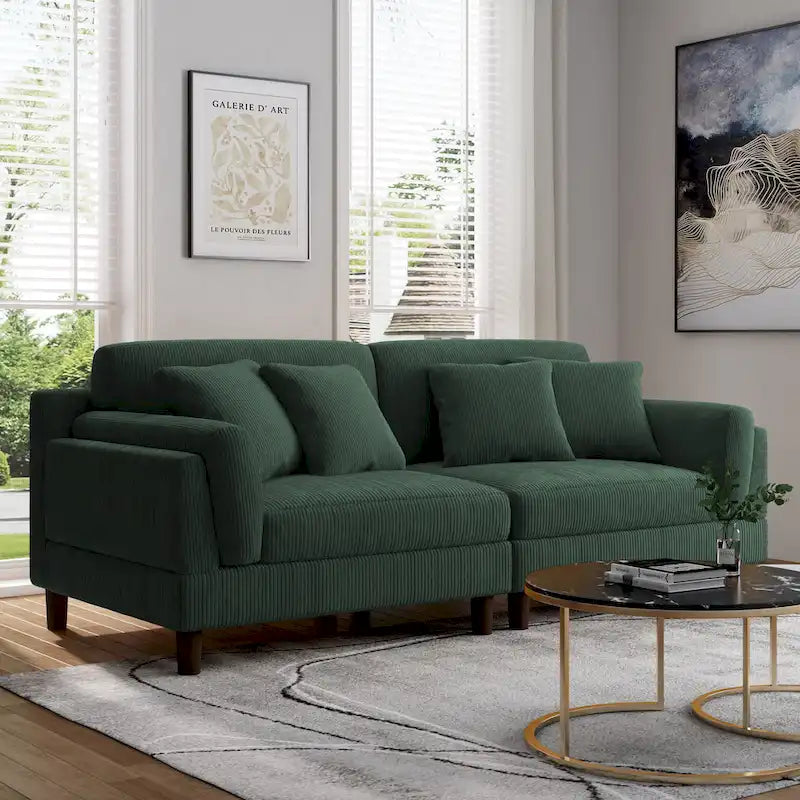 Corduroy Loveseat Sofa, 3-Seater, Beige/Grey/Orange/Green/Light Grey