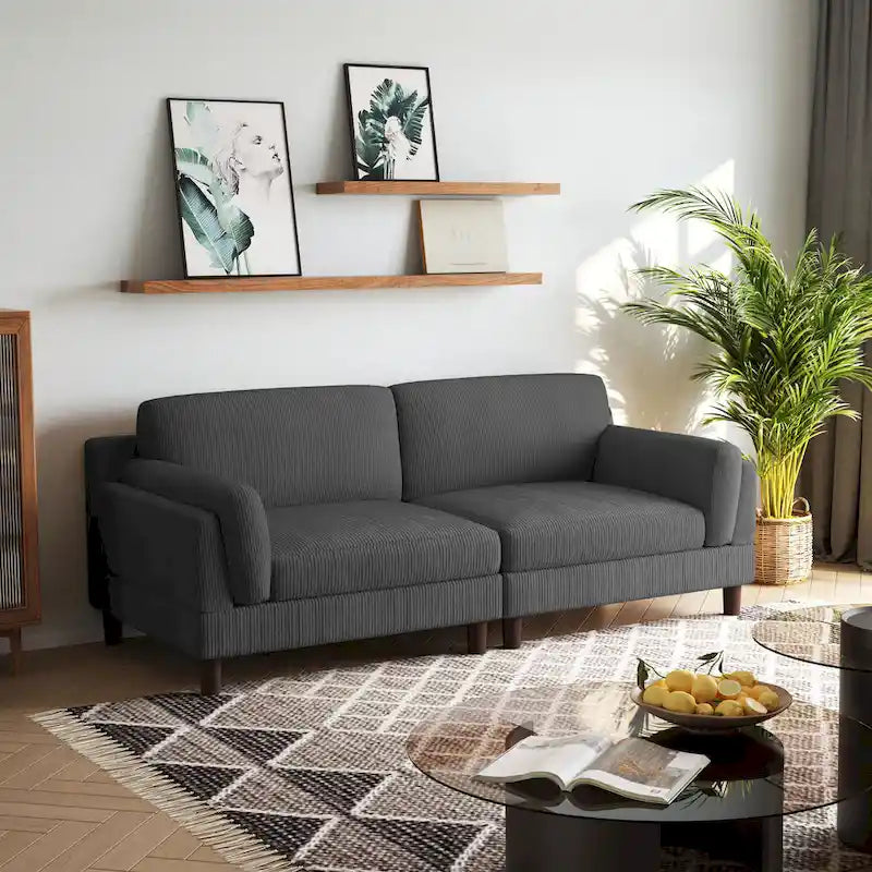 Corduroy Loveseat Sofa, 3-Seater, Beige/Grey/Orange/Green/Light Grey