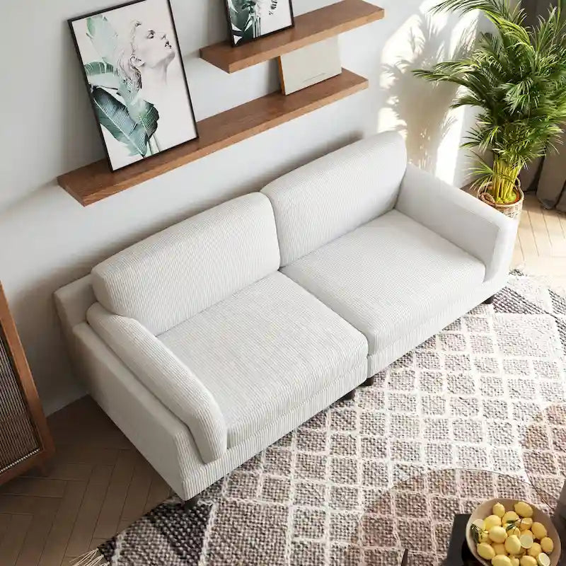 Corduroy Loveseat Sofa, 3-Seater, Beige/Grey/Orange/Green/Light Grey