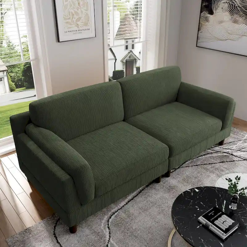 Corduroy Loveseat Sofa, 3-Seater, Beige/Grey/Orange/Green/Light Grey