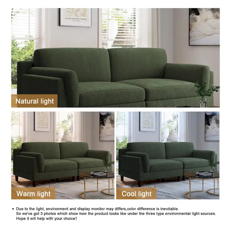 Corduroy Loveseat Sofa, 3-Seater, Beige/Grey/Orange/Green/Light Grey