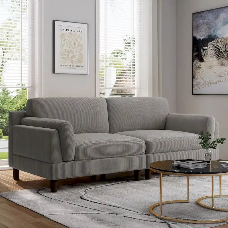 Corduroy Loveseat Sofa, 3-Seater, Beige/Grey/Orange/Green/Light Grey