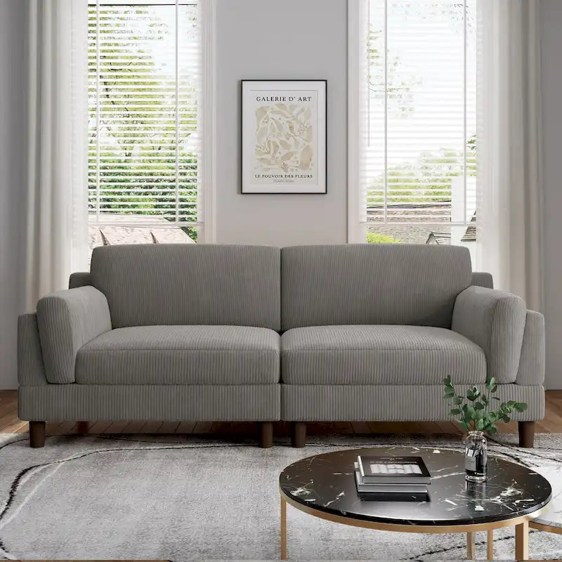 Corduroy Loveseat Sofa, 3-Seater, Beige/Grey/Orange/Green/Light Grey