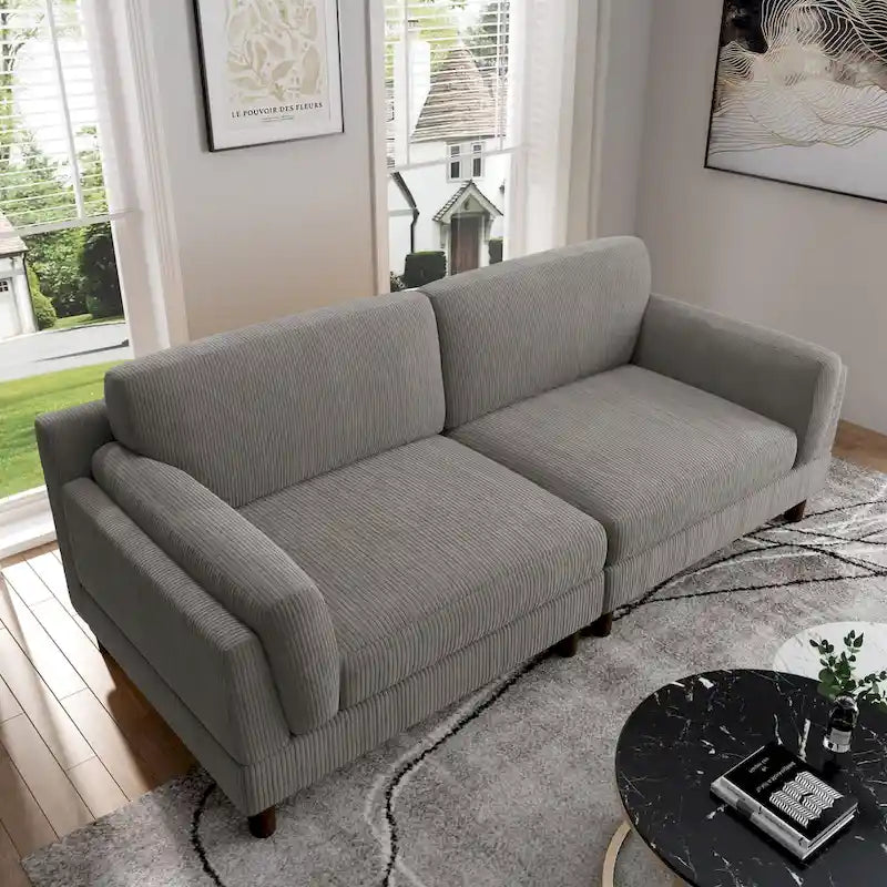 Corduroy Loveseat Sofa, 3-Seater, Beige/Grey/Orange/Green/Light Grey