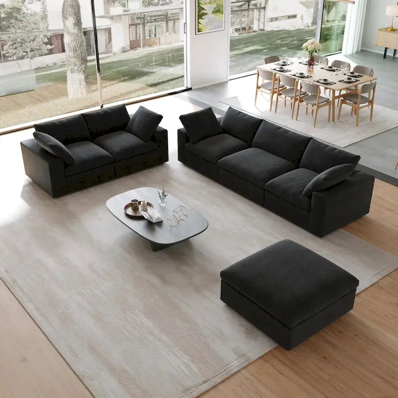 Kaki/Gris/Blanc/Noir | Canapé d'angle modulable 3 pièces | 5 places