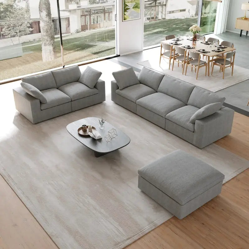 Khaki/Grey/White/Black | L-Shaped 3-Piece Sectional Sofa Set | Seats 5