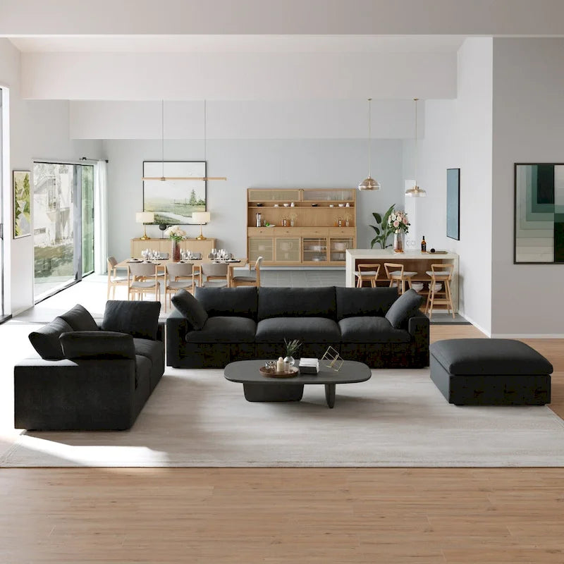 Khaki/Grey/White/Black | L-Shaped 3-Piece Sectional Sofa Set | Seats 5