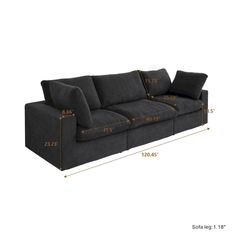 Khaki/Grey/White/Black | L-Shaped 3-Piece Sectional Sofa Set | Seats 5