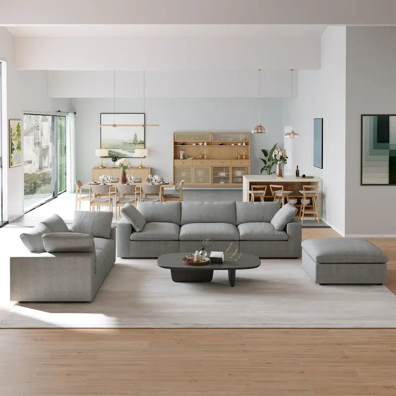 Khaki/Grey/White/Black | L-Shaped 3-Piece Sectional Sofa Set | Seats 5
