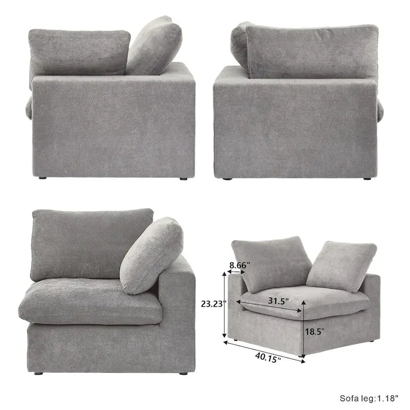 Khaki/Grey/White/Black | L-Shaped 3-Piece Sectional Sofa Set | Seats 5