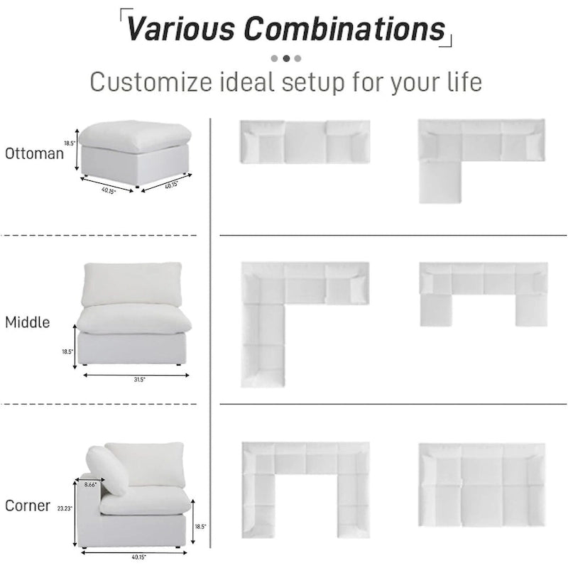 Khaki/Grey/White/Black | L-Shaped 3-Piece Sectional Sofa Set | Seats 5