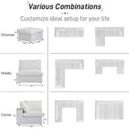 Khaki/Grey/White/Black | L-Shaped 3-Piece Sectional Sofa Set | Seats 5