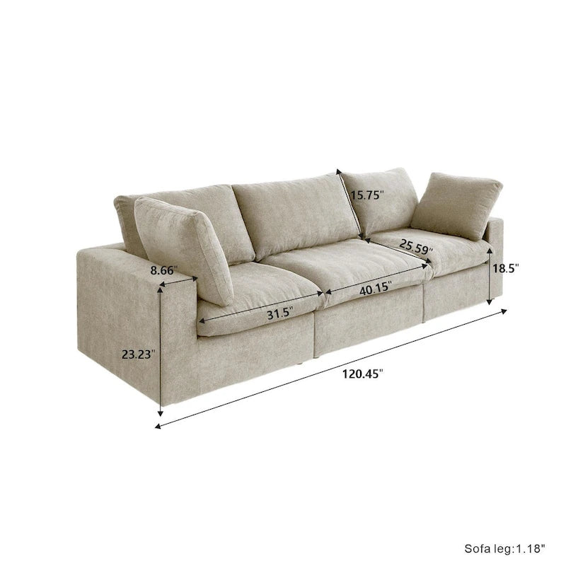 Khaki/Grey/White/Black | L-Shaped 3-Piece Sectional Sofa Set | Seats 5