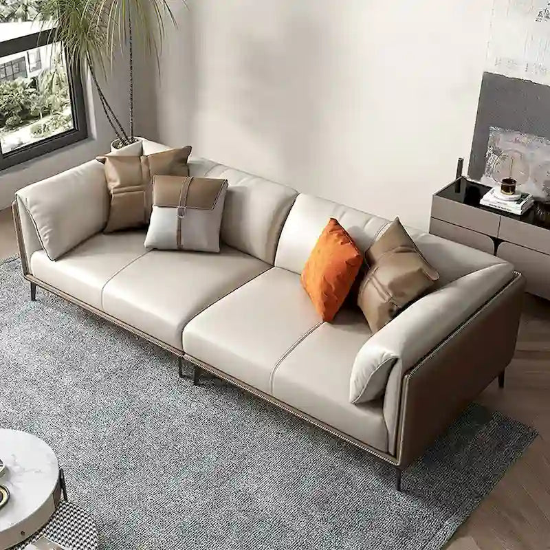 Brown Faux Leather Pillow Top Sofa, 2-Seat