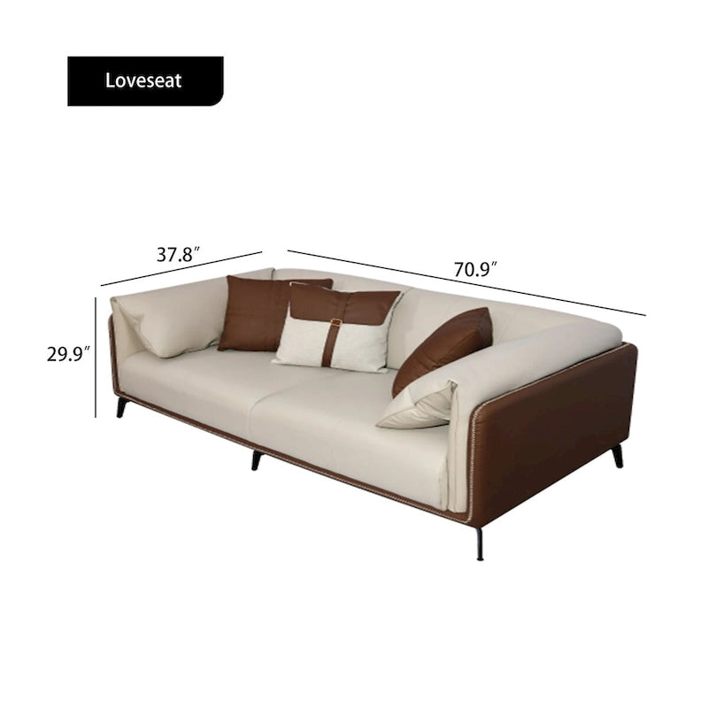 Brown Faux Leather Pillow Top Sofa, 2-Seat