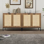 Rustic Oak Rattan 2-Door Storage Cabinet, 1-Person Assembly