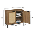 Rustic Oak Rattan 2-Door Storage Cabinet, 1-Person Assembly