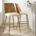 Beige Boucle & Rattan Counter Stool, Set of 2