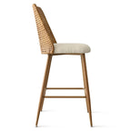 Beige Boucle & Rattan Counter Stool, Set of 2