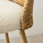 Beige Boucle & Rattan Counter Stool, Set of 2
