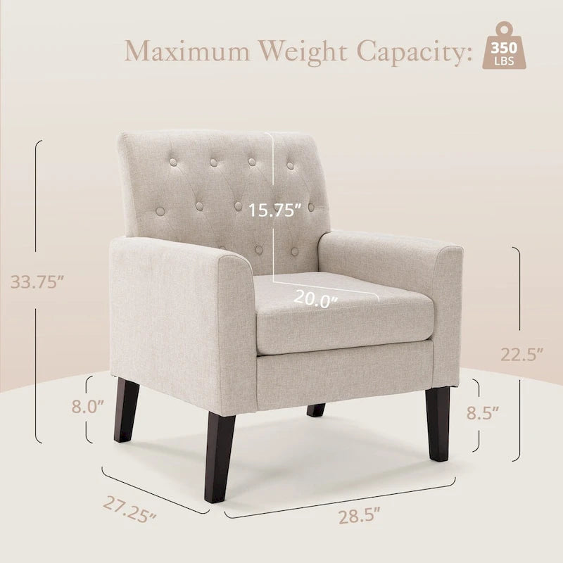 Wheat / Navy / Beige / Green / Gray Linen Button-Tufted Armchair, Set of 2