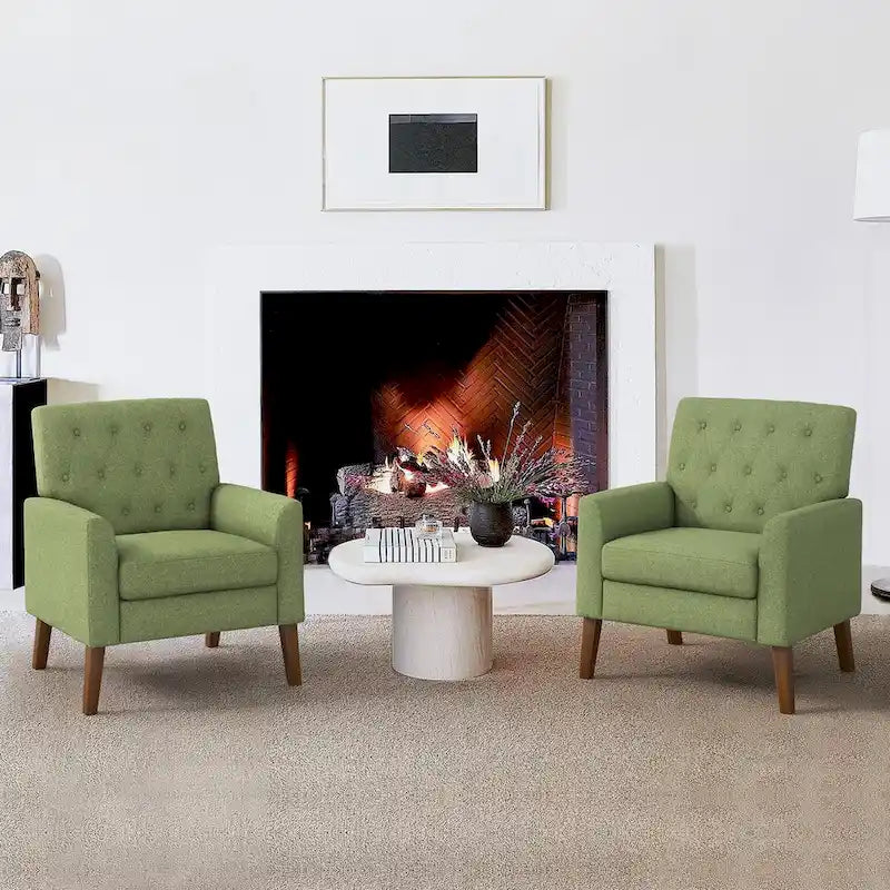 Wheat / Navy / Beige / Green / Gray Linen Button-Tufted Armchair, Set of 2