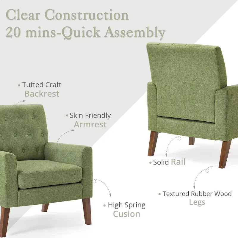 Wheat / Navy / Beige / Green / Gray Linen Button-Tufted Armchair, Set of 2