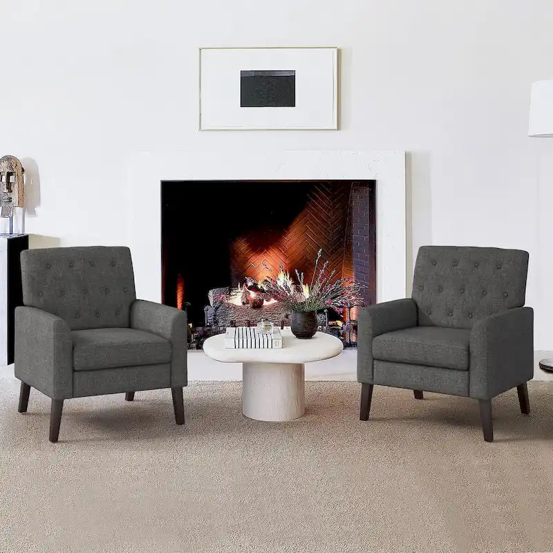 Wheat / Navy / Beige / Green / Gray Linen Button-Tufted Armchair, Set of 2