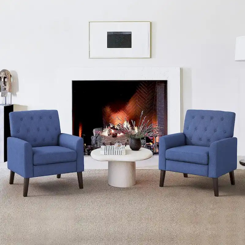 Wheat / Navy / Beige / Green / Gray Linen Button-Tufted Armchair, Set of 2