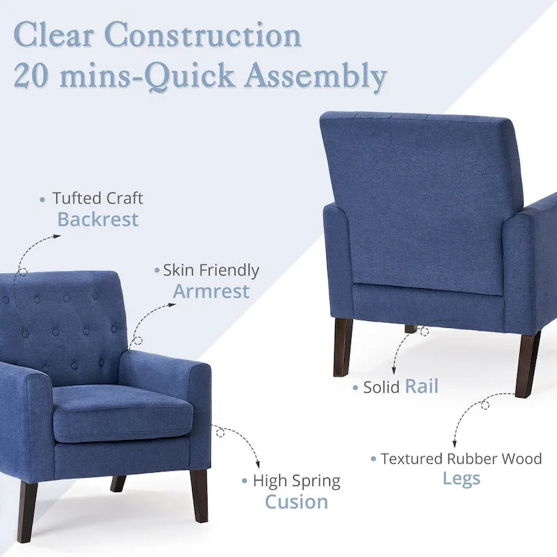 Wheat / Navy / Beige / Green / Gray Linen Button-Tufted Armchair, Set of 2