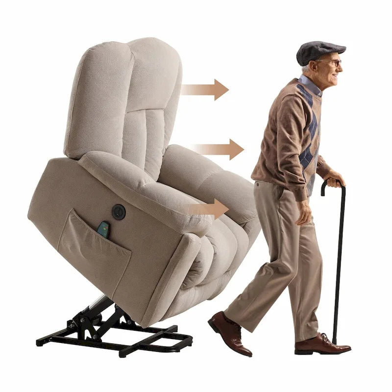 Beige / Grey Power Lift Recliner Chair with Heat & Massage – 1-Person