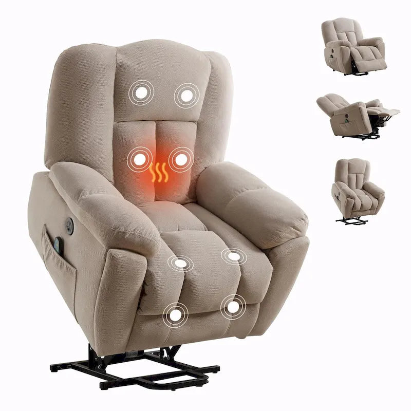 Beige / Grey Power Lift Recliner Chair with Heat & Massage – 1-Person