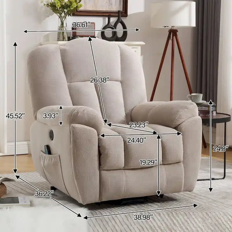 Beige / Grey Power Lift Recliner Chair with Heat & Massage – 1-Person