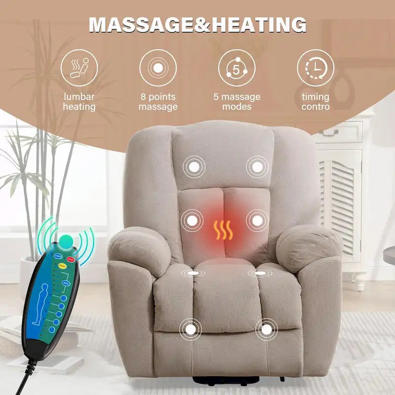 Beige / Grey Power Lift Recliner Chair with Heat & Massage – 1-Person