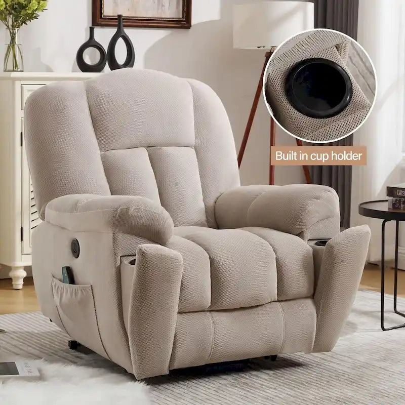 Beige / Grey Power Lift Recliner Chair with Heat & Massage – 1-Person
