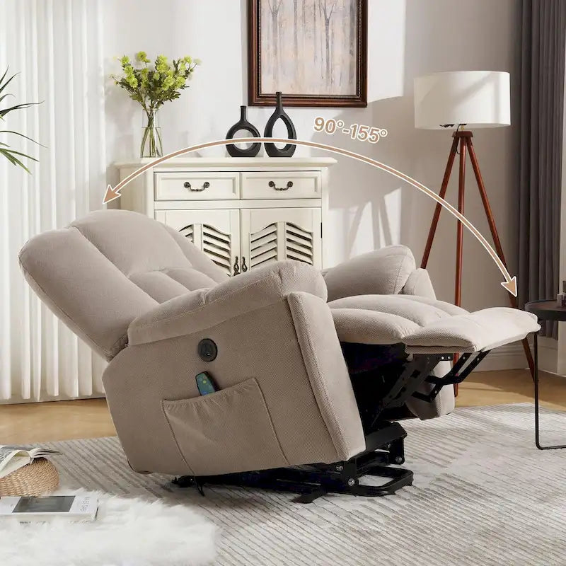 Beige / Grey Power Lift Recliner Chair with Heat & Massage – 1-Person