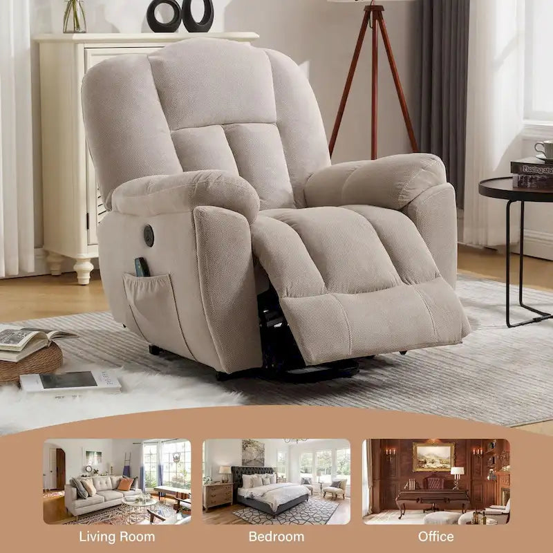 Beige / Grey Power Lift Recliner Chair with Heat & Massage – 1-Person