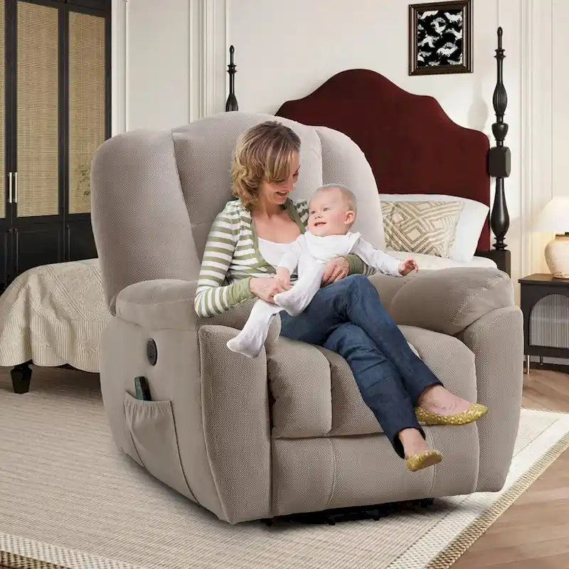 Beige / Grey Power Lift Recliner Chair with Heat & Massage – 1-Person