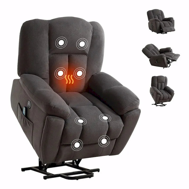 Beige / Grey Power Lift Recliner Chair with Heat & Massage – 1-Person