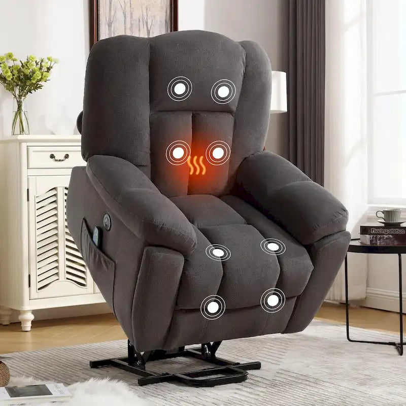 Beige / Grey Power Lift Recliner Chair with Heat & Massage – 1-Person