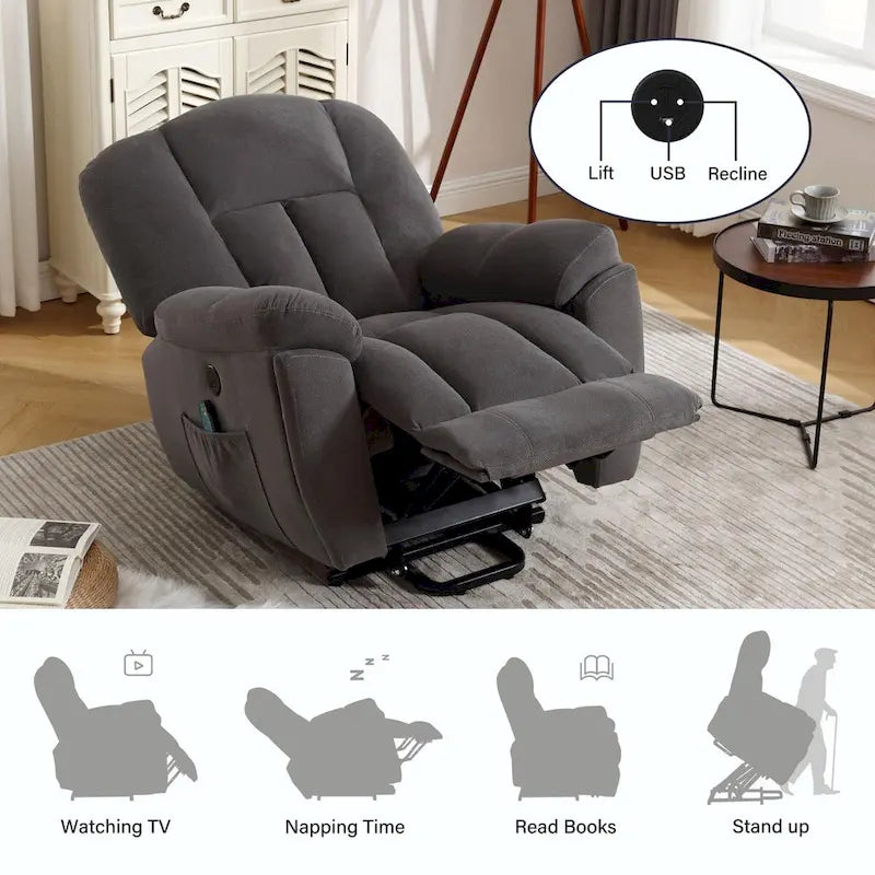 Beige / Grey Power Lift Recliner Chair with Heat & Massage – 1-Person
