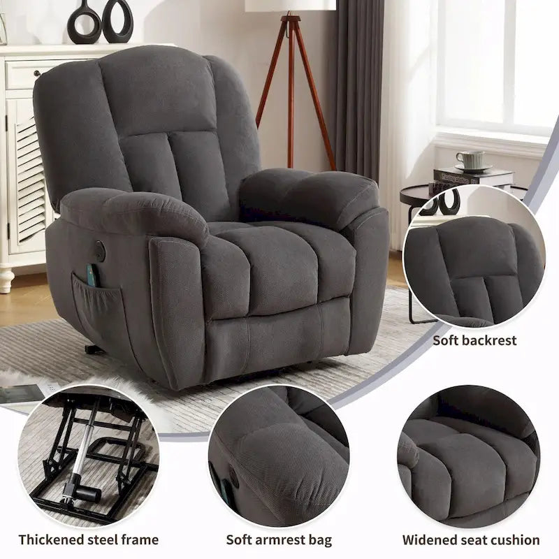 Beige / Grey Power Lift Recliner Chair with Heat & Massage – 1-Person
