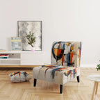 Multicolor Abstract Mid-Century Accent Chair – Single Seat, Polyester Upholstery