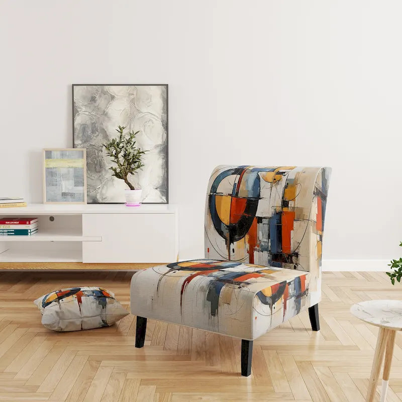 Multicolor Abstract Mid-Century Accent Chair – Single Seat, Polyester Upholstery
