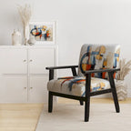 Multicolor Abstract Mid-Century Accent Chair – Single Seat, Polyester Upholstery