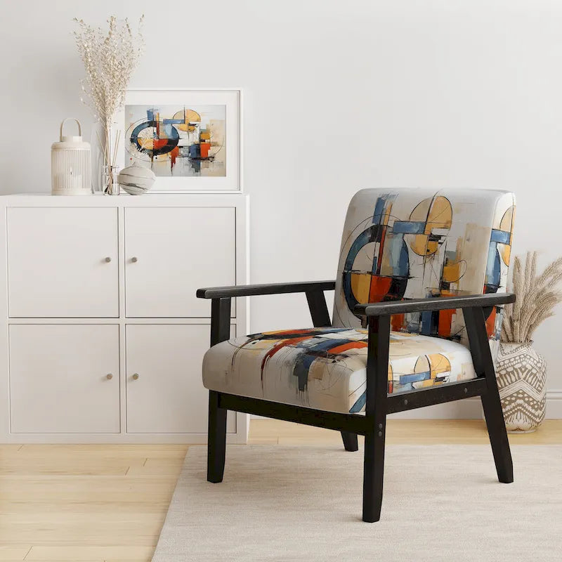 Multicolor Abstract Mid-Century Accent Chair – Single Seat, Polyester Upholstery