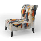 Multicolor Abstract Mid-Century Accent Chair – Single Seat, Polyester Upholstery
